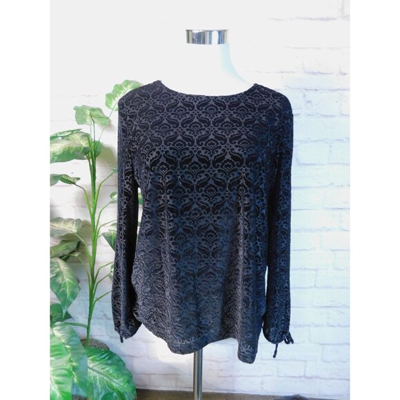 SALE Talbots Petite Velvet Top - Black Damask, Long Sleeve, Size Petite Medium - Picture 1 of 10